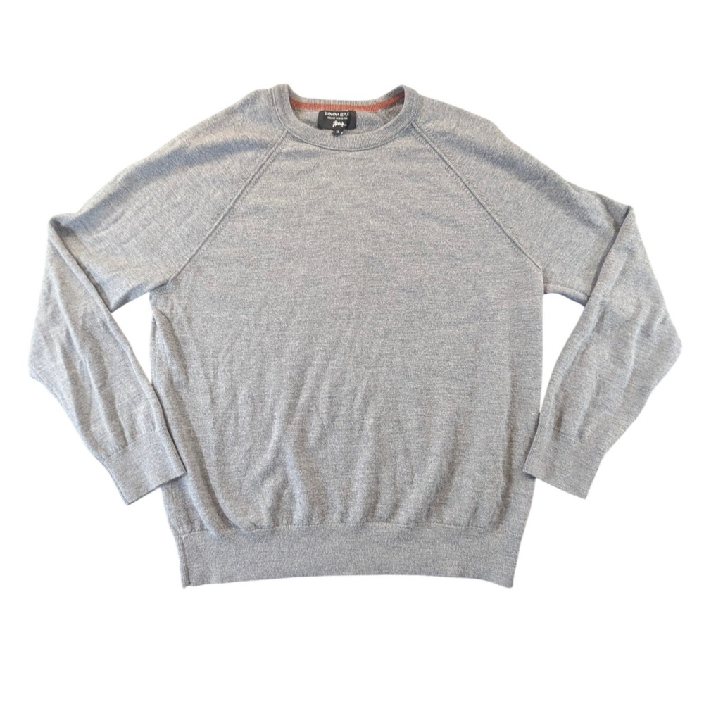 Banana Republic Mens Merino Wool Sweater XL Gray Italian Baruffa Crewneck Raglan
